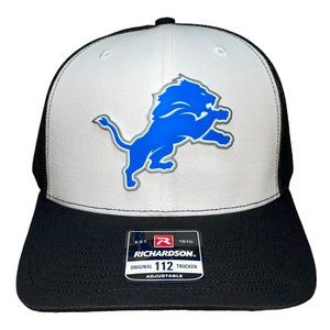Detroit Lions 3D Patch Snapback Trucker Hat- White/ Black